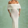 Naia Bouclé Off-Shoulder Maxi Dress in White