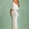 Naia Bouclé Off-Shoulder Maxi Dress in White