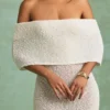 Naia Bouclé Off-Shoulder Maxi Dress in White