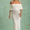 Naia Bouclé Off-Shoulder Maxi Dress in White