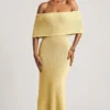 Naia Bouclé Off-Shoulder Maxi Dress in Yellow