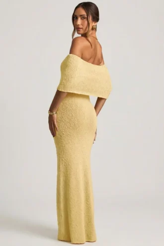 Naia Bouclé Off-Shoulder Maxi Dress in Yellow