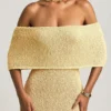 Naia Bouclé Off-Shoulder Maxi Dress in Yellow