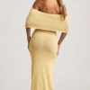 Naia Bouclé Off-Shoulder Maxi Dress in Yellow