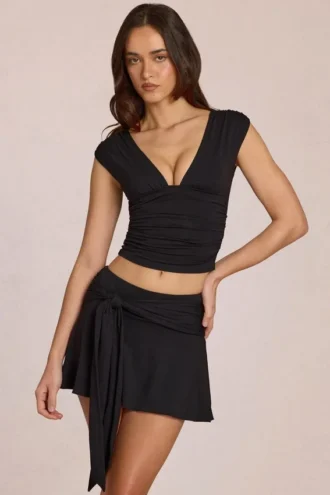 Nalia Modal Plunge Top in Black