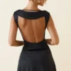 Nalini Draped Open-Back A-Line Mini Dress in Black