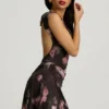 Nalini Draped Open-Back A-Line Mini Dress in Black Floral Print