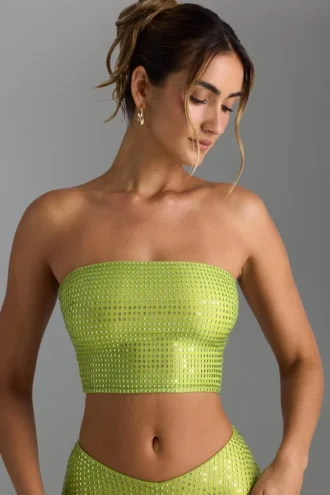 Nanaka Embellished Strap-Back Bandeau Top in Pear Green