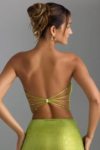 Nanaka Embellished Strap-Back Bandeau Top in Pear Green