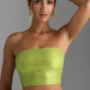 Nanaka Embellished Strap-Back Bandeau Top in Pear Green