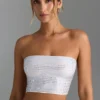 Nanaka Embellished Strap-Back Bandeau Top in White