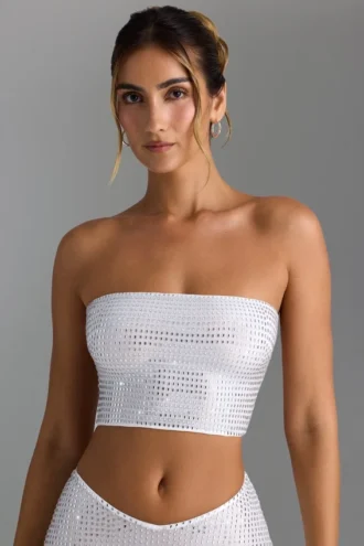 Nanaka Embellished Strap-Back Bandeau Top in White