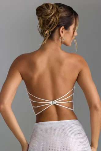 Nanaka Embellished Strap-Back Bandeau Top in White