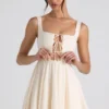 Nanisca Tie-Detail A-Line Micro Mini Dress in Ivory