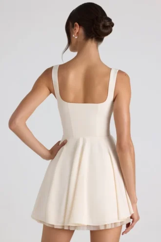 Nanisca Tie-Detail A-Line Micro Mini Dress in Ivory