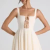 Nanisca Tie-Detail A-Line Micro Mini Dress in Ivory