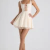 Nanisca Tie-Detail A-Line Micro Mini Dress in Ivory