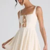Nanisca Tie-Detail A-Line Micro Mini Dress in Ivory