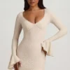 Nara Long-Sleeve Ruffled Lace Mini Dress in Ivory