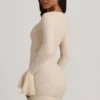 Nara Long-Sleeve Ruffled Lace Mini Dress in Ivory