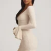 Nara Long-Sleeve Ruffled Lace Mini Dress in Ivory