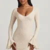 Nara Long-Sleeve Ruffled Lace Mini Dress in Ivory