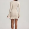 Nara Long-Sleeve Ruffled Lace Mini Dress in Ivory