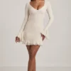 Nara Long-Sleeve Ruffled Lace Mini Dress in Ivory