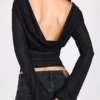 Nari Sheer Jersey Long-Sleeve Backless Top in Black