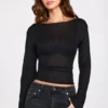 Nari Sheer Jersey Long-Sleeve Backless Top in Black
