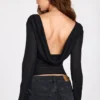 Nari Sheer Jersey Long-Sleeve Backless Top in Black