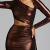 Nasira Cut Out Metallic Jersey Mini Dress in Copper Bronze