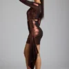 Nasira Cut Out Metallic Jersey Mini Dress in Copper Bronze