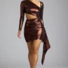 Nasira Cut Out Metallic Jersey Mini Dress in Copper Bronze