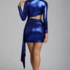 Nasira Cut Out Metallic Jersey Mini Dress in Electric Blue