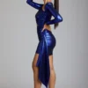 Nasira Cut Out Metallic Jersey Mini Dress in Electric Blue
