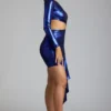 Nasira Cut Out Metallic Jersey Mini Dress in Electric Blue