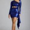 Nasira Cut Out Metallic Jersey Mini Dress in Electric Blue