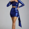 Nasira Cut Out Metallic Jersey Mini Dress in Electric Blue