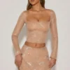 Natala Embellished Bow-Detail Top in Almond
