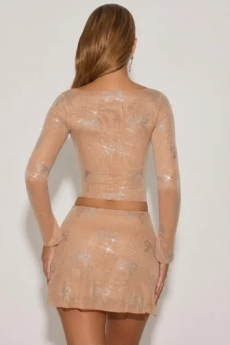 Natala Embellished Bow-Detail Top in Almond