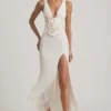 Nathalia Embellished Plunge Ruffled Corset Maxi Dress in Ivory