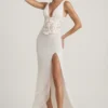 Nathalia Embellished Plunge Ruffled Corset Maxi Dress in Ivory