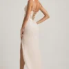 Nathalia Embellished Plunge Ruffled Corset Maxi Dress in Ivory