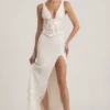 Nathalia Embellished Plunge Ruffled Corset Maxi Dress in Ivory