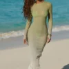 Naura Sheer Open-Back Maxi Dress in Olive Green