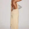 Navina Soft-Jersey Plunge Halterneck Maxi Dress in Champagne