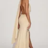 Navina Soft-Jersey Plunge Halterneck Maxi Dress in Champagne