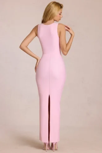 Nayeli Square-Neck Tie-Gather Maxi Dress in Blossom Pink