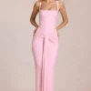 Nayeli Square-Neck Tie-Gather Maxi Dress in Blossom Pink